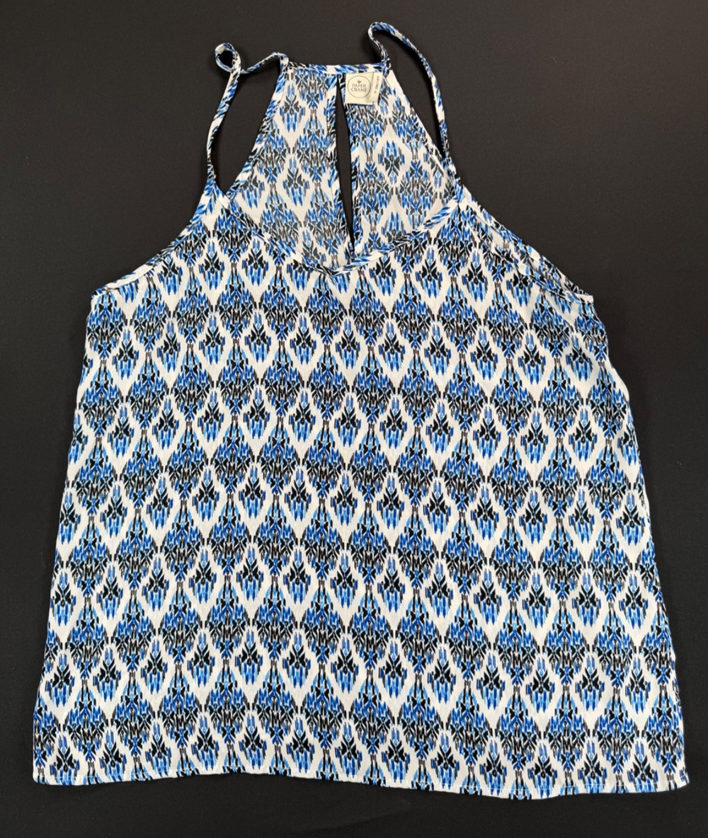 Paper Crane Sleeveless Shirt / Tank in Blue Geometric Pattern (Women's M)